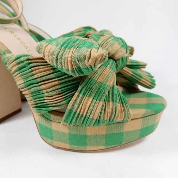 Loeffler Randall Natalia Bow Platform Heel SANDALS Size 5 Green Gingham NEW $450 - Picture 13 of 16